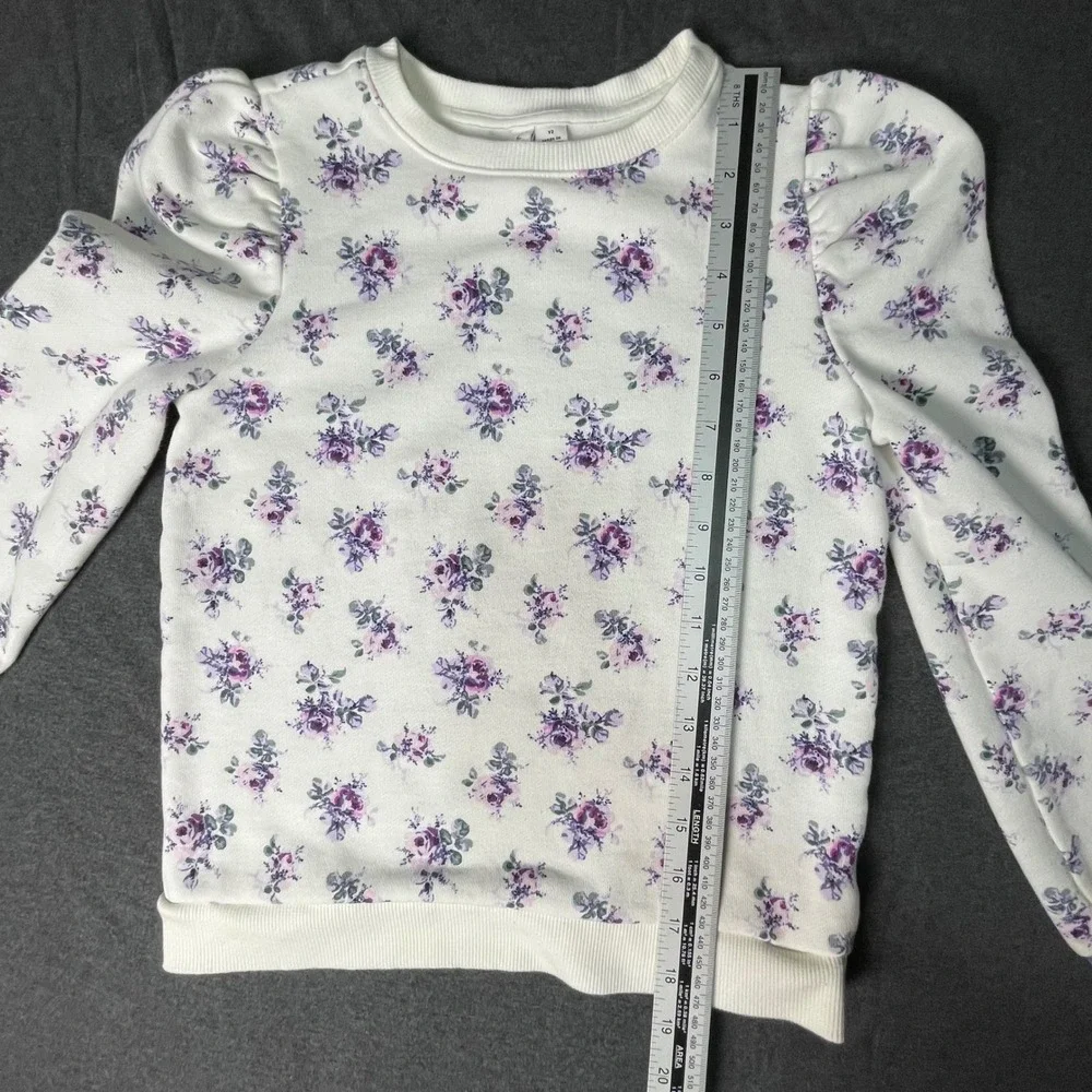 Janie and Jack Kids Girls Floral Puff Sleeve Sweatshirt‎ White Purple Size 12